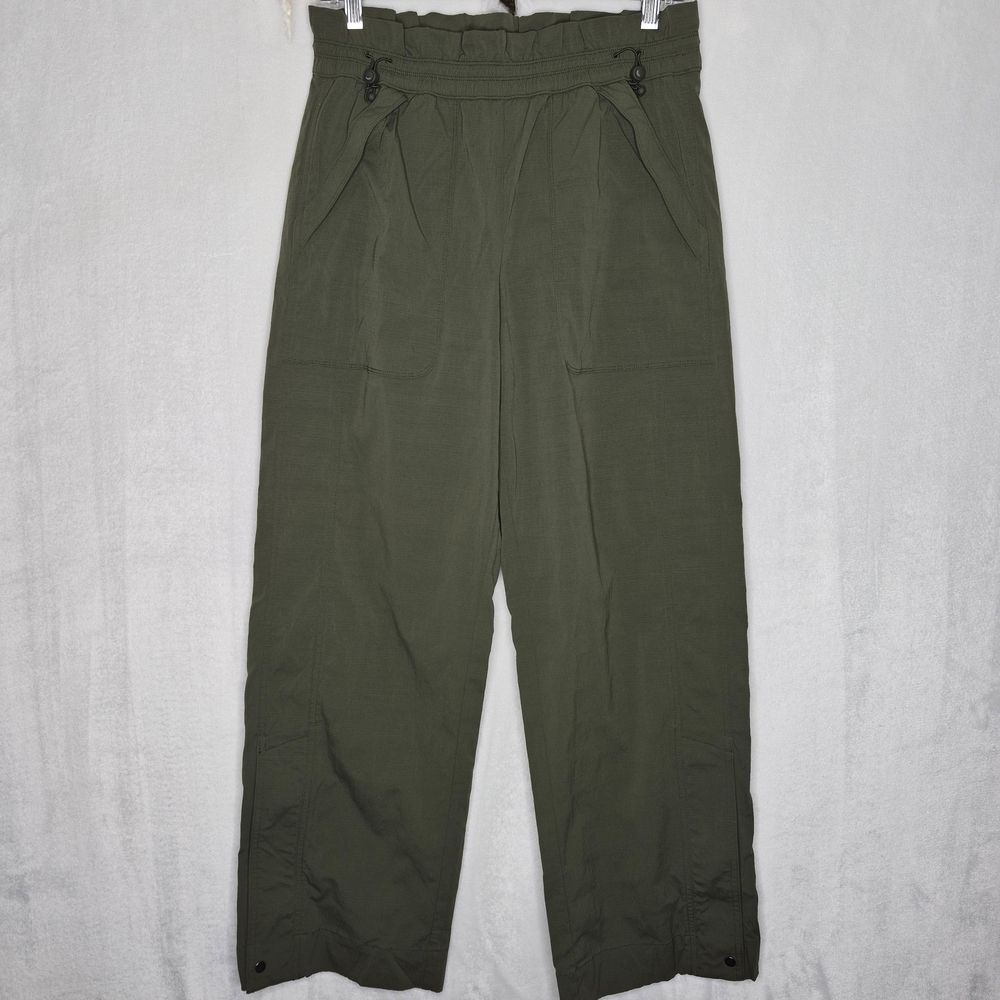 Athleta Ripstop Utility Olive Green Wide Leg High Rise Pants Size 4